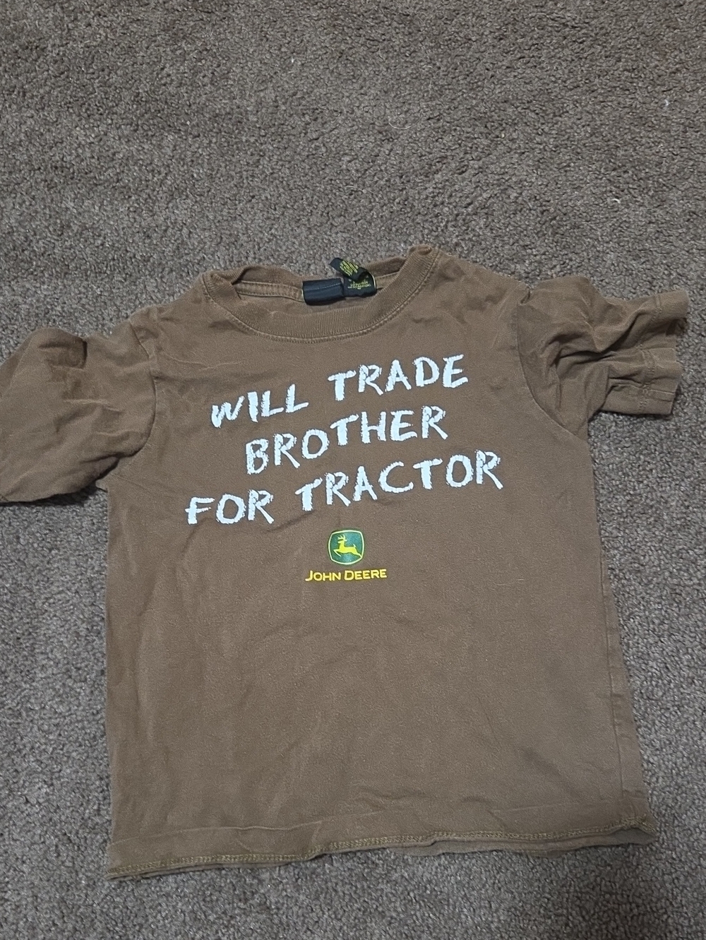 John Deere Brown Graphic Tee "Will Trade Brother For Tractor"